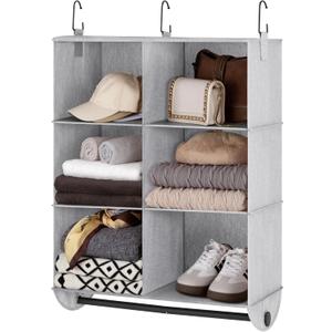 StorageWorks Hanging Closet Organizer with Garment Rod, 6-Section Clothes Storage for Closet, 24 " L x 12 " W x 33 " H, Mixing of Gray and White