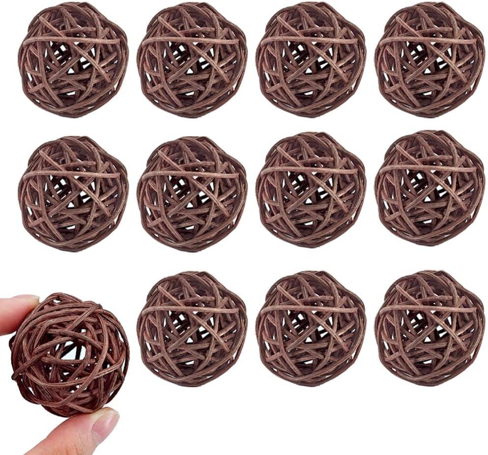 12PCS 2 Inch Brown Wicker Rattan Balls Fade Resistant Decorative Orbs for Home Decor Wedding Centerpiece Bowls Vase Fillers Decorative Spheres for Bowls Table Decor (50mm),2 Inch(50mm)-12P