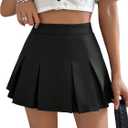 WDIRARA Women's High Waisted Pleated Skirt Skater A Line Mini Uniform Skirt, L
