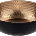 MyGift 8 Inch Art Deco Hammered Black Metal Decorative Bowl with Copper Tone Interior, Home Decor Coffee Table Candy Dish, Key Wallet Catchall - Handcrafted in India