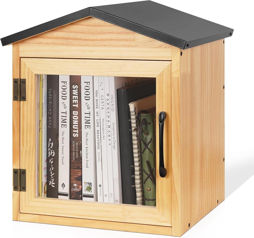 Outdoor Library Outdoor Book Box Storage Small Wooden Cabinet Little Literature Box for Neighborhoods Community and Schools Sharing Books, Flyers, Newspapers, Food and Art (B)