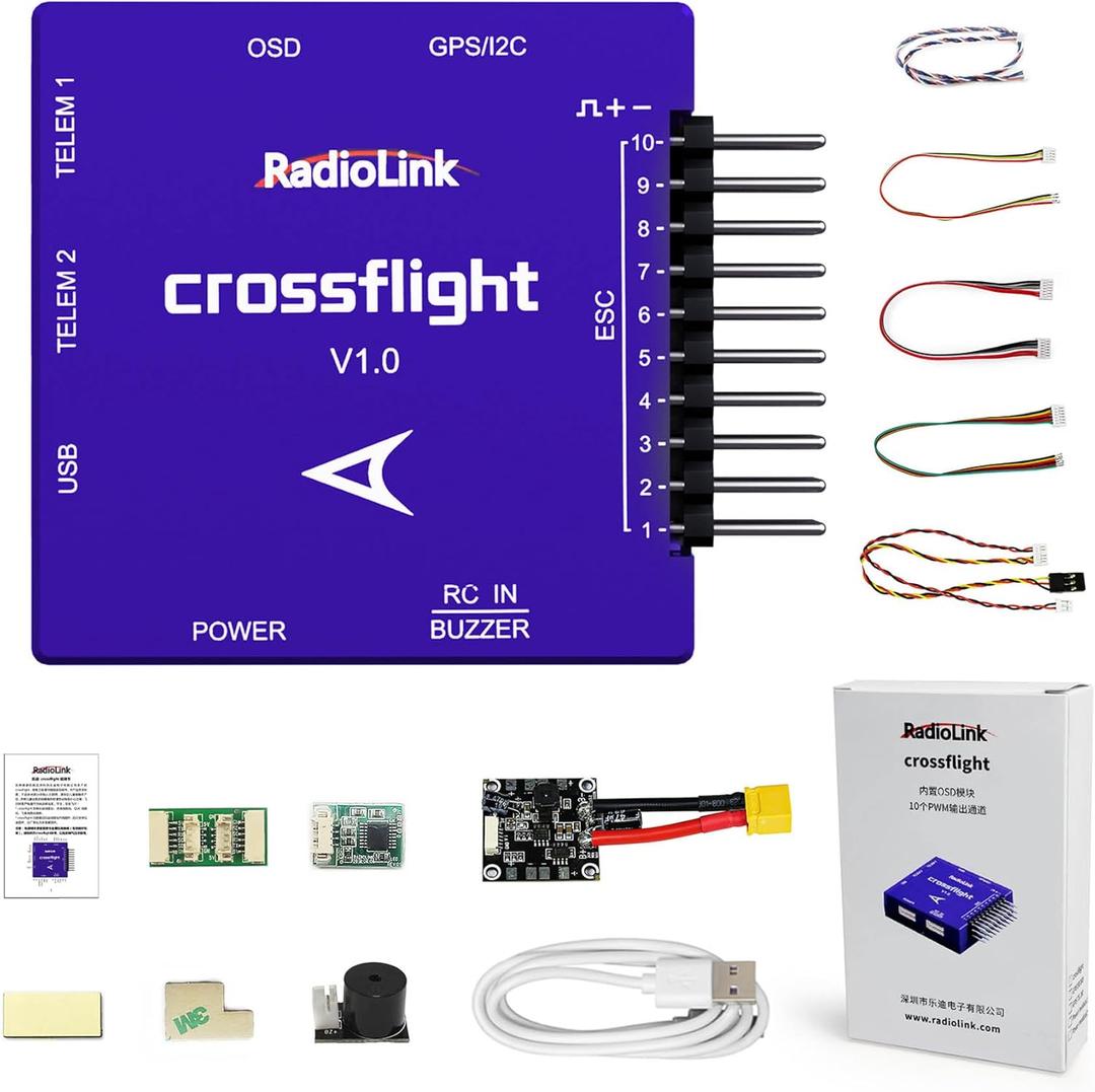 Radiolink Crossflight Flight Controller, OSD Integrated 10CH PWM Output FC with 2-12S Module Power, Vibration Damping by Software for FPV Drone/3-8 Axis/VTOL Plane/Helicopter/Car/Boat