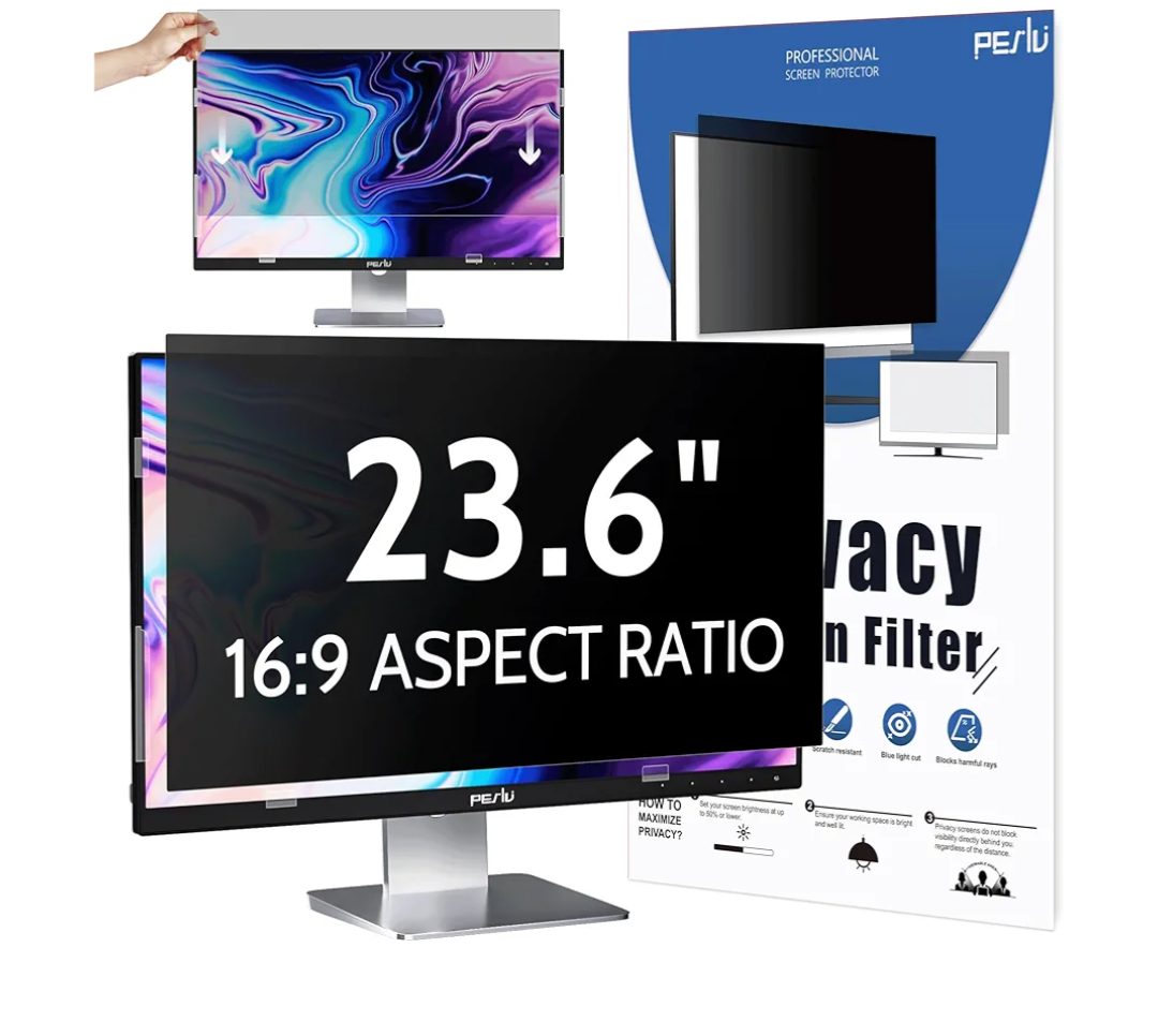 23.6 inch Computer Privacy Screen (16:9) - Black Security Shield - Desktop Monitor Protector - UV & Blue Light Filter by Akamai (23.6 inch Diagonally Measured, Black)