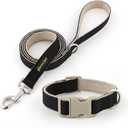 Plutus Pet Cotton Hemp Dog Collar and Leash Set, Adjustable Collar for Small, Medium, and Large Dogs, Heavy Duty and Soft on Skin, Black, XL
