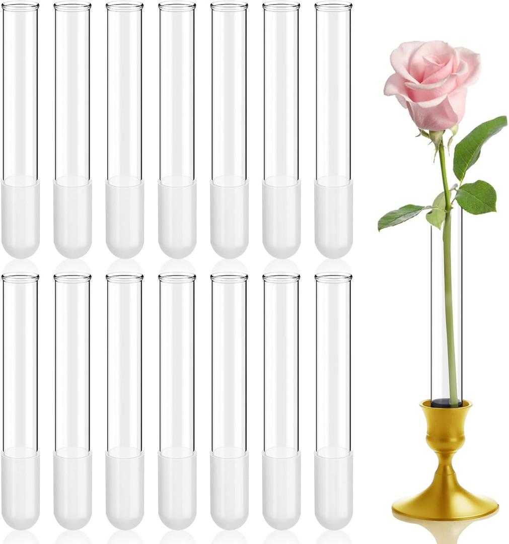 15 Pack 5.9" Glass Cylinder Bud Vase Fit from 22mm to 27mm Desighed Specially Adjustable Designed for Taper Candle Holder for Tablescapes, Wedding Decor