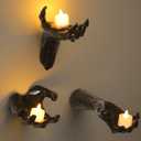 Halloween Decorations, 3 Pack Wall Mounted Creepy Reaching Hands with LED Candles, Life-Sized Horror Wall Hands for Gothic Wall Decor Outdoor/Indoor (Style 2)