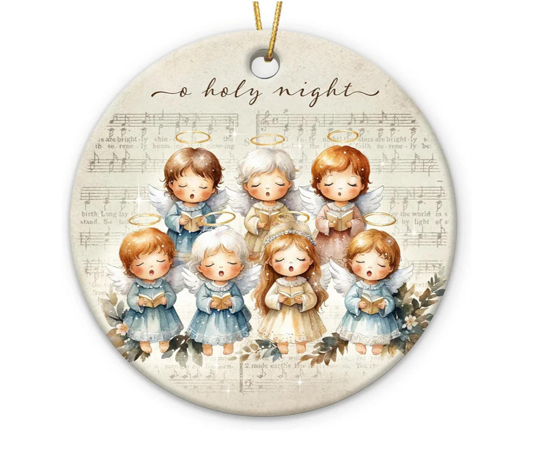 Religious Ornaments for Christmas Tree 2025 - Faith, Catholic Gifts for Women, Families, Friends, Children - O Holy Night Angel Ceramic Ornament - Angel Singing Choir Christmas Ornaments 2 Pack
