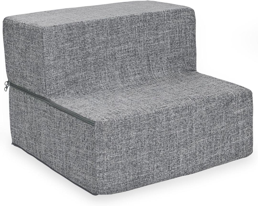 Best Pet Supplies Dog Stairs & Steps - Foam Steps for Small Dogs & Cats, Non-Slip Indoor Balanced Pet Step Support, Dog Ramp, No Assembly, Ash Gray Linen, Foldable 2-Step (12-inch Height)