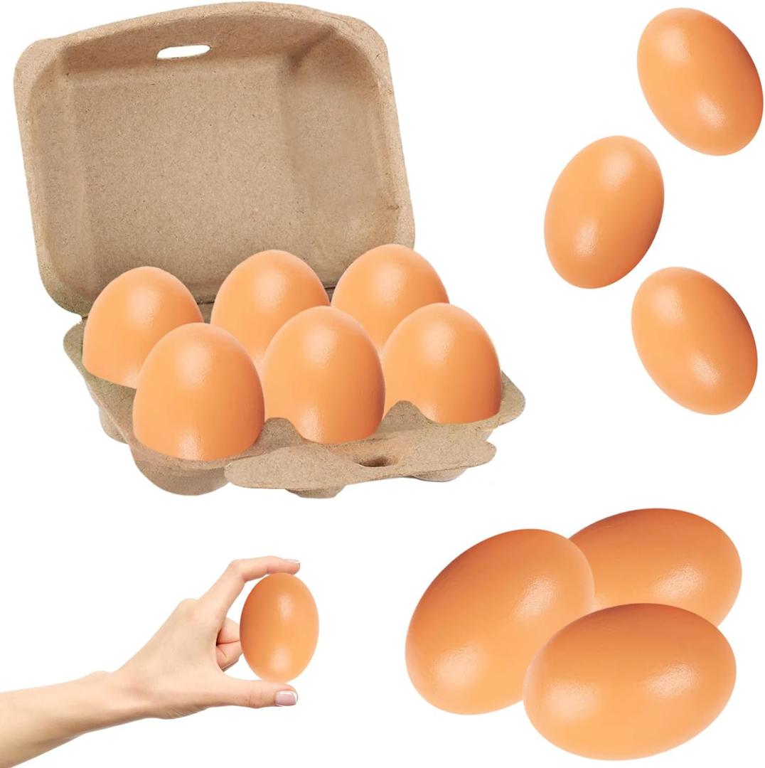 Chochkees Wooden Fake Eggs 6-Pack, Life Size Brown Eggs Perfect for Easter Crafts, Dcor and Egg Hunts, 2.3" Inches