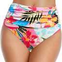 Tempt Me Women's High Waisted Bikini Bottom Tummy Control Ruched Bathing Suit Swim Bottom (L)