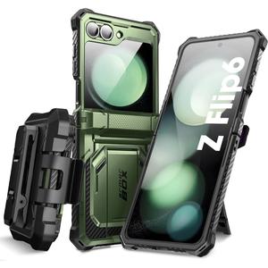 i-Blason for Samsung Galaxy Z Flip 6 Case, ZFlip 5 Case with Stand, [Built-in Screen Protector] [Hinge Protection] [Belt-Clip], Military Phone Case for Samsung Z Flip 7 FE/6/5, Armorbox, DarkGreen