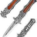 SELUCREH Folding Knife Stainless Steel Blade with 3D Retro Embossed Pattern, Pocket Clip for Men,Sharp Camping Survival Hiking Knives (Sword Type)