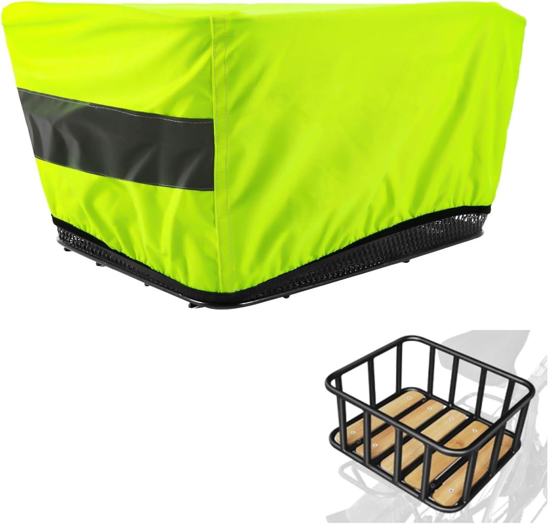Bike Basket Cover,Bicycle Baskets Liners,Waterproof Rain Liner,15.35x9.44x8.26Inches,Compatible with Fits Most Baskets,420D Oxford Cloth,Reflective,Elastic Band,for Basket Protection Lining(Green)