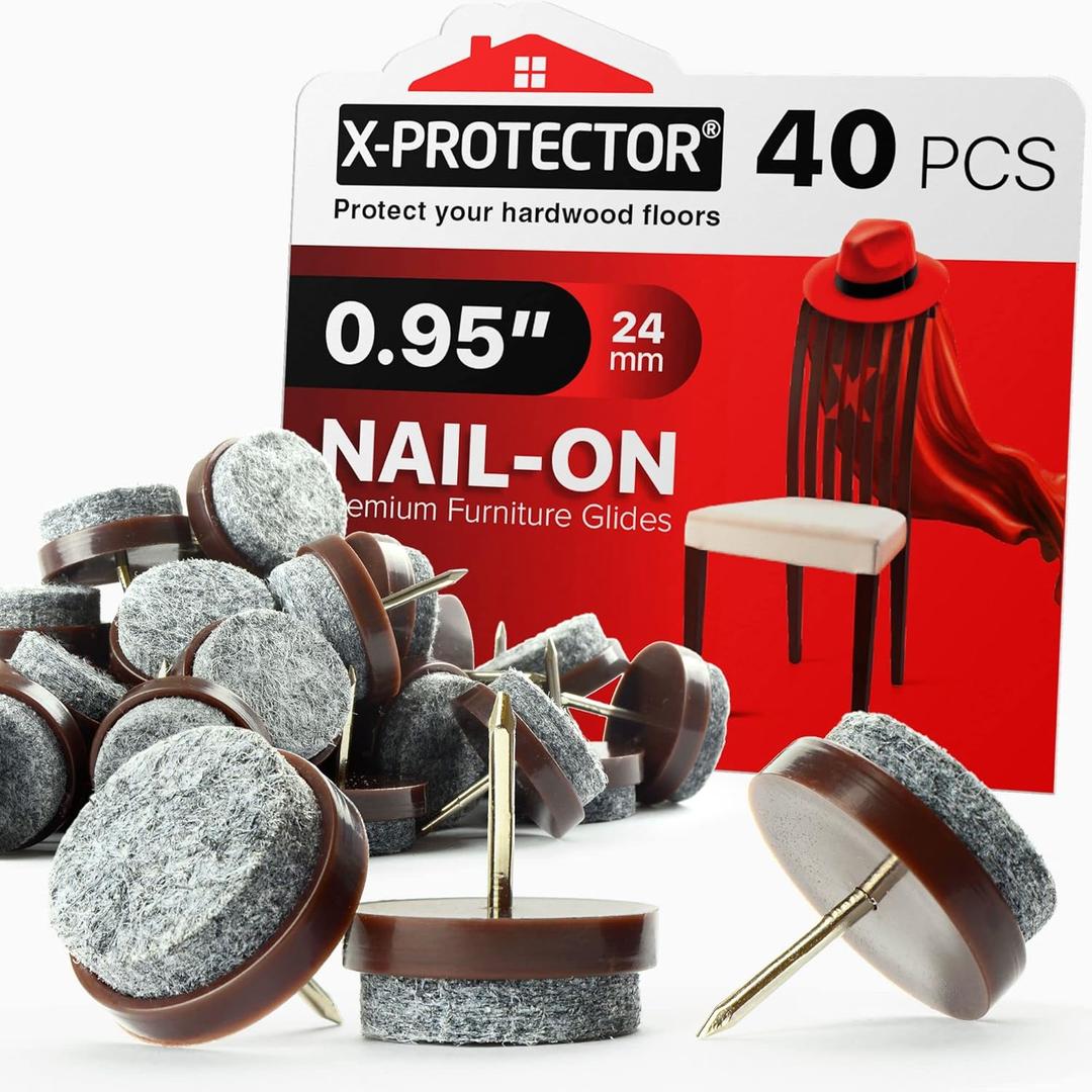Nail-on Felt Pads X-PROTECTOR 40 PCS - 0.95" Felt Chair Pads - Floor Protectors for Furniture Legs - Best Furniture Sliders for Hardwood Floors (24 mm)!