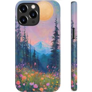 for iPhone 13 Pro Case, Wireless Charging Compatible, Dual-Layer Protection with Stylish Wildflower Design, Soft Silicone + Hard Shell, Cute Phone Cover for Women - Twilight Mountain Floral