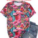 Boho Western Cowgirl Shirts for Women: Vintage Western Rodeo Graphic Tee Cowgirl 3D Digital Printing Short Sleeve Tops (Small)