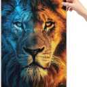 Blue And Orange African Lion Portrait Animal Poster Canvas Wall Art Posters & Prints Paintings Wall Decor for Bedroom Living Room Decor for Mens Women Framed Unframed 12x18 Inch (30x45cm)