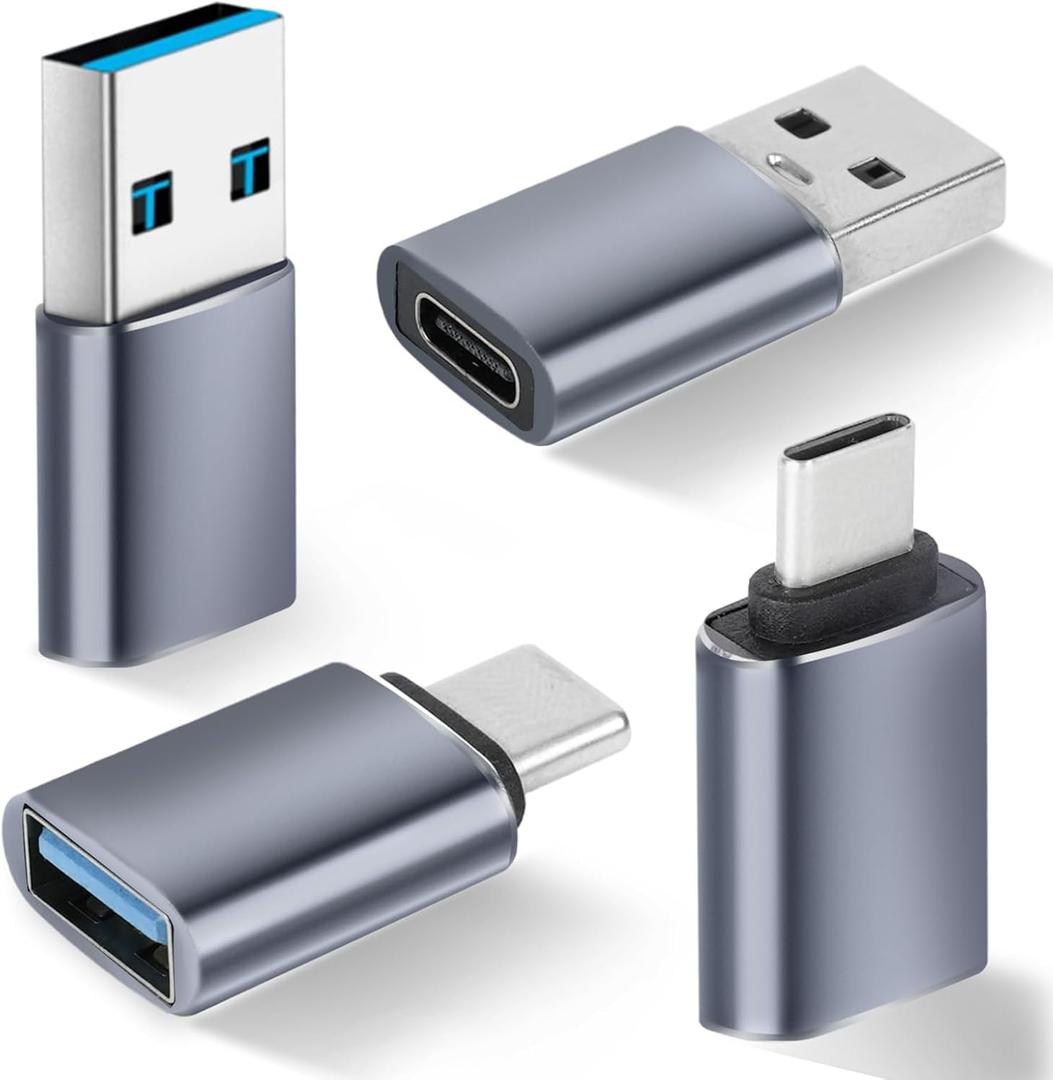 USB to USB C Adapter 4 Pack, 2*Type C Female to A Male Charger Converter & 2*USB C Male to USB 3.0 Female for Apple Watch iPhone 15 Pro Max 14 13 12,AirPods Ultra 8 9 Samsung, OTG Adapt USB to USB C