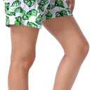 unitop Womens Bathing Boardshorts Swim Shorts Quick Dry with Lining (Small, Green&white)