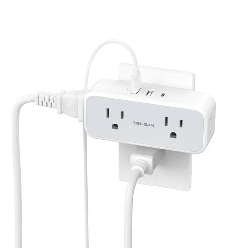 Surge Protector Outlet Extender, TESSAN Multi Plug Splitter with 4 Electrical Outlets 3 USB Ports(1 USB C), Multiple Plug Mini Wall Expander for Home Bathroom Office Dorm Room Essentials