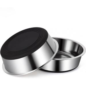 Dog Bowls Durable Heavy Duty Stainless Steel Dog Bowls Non-Slip Basic Bowl for Dogs with Rubber Base (2 Pack, 3 Cups) (Black)