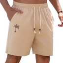OMEWEE Men's Cotton Shorts Drawstring Waist Embroidered Tree Summer Vacation Beach Shorts Size L