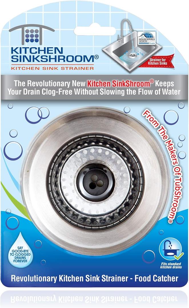Kitchen SinkShroom Revolutionary Clog-Free Stainless Steel Sink Strainer, Chrome gray (1-(Pack))