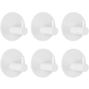 6 Packs Bathroom Towel Hooks, Adhesive Hooks Heavy Duty Wall Hook, Waterproof Stainless Steel Towel Hanger Robe Hat Coat Holder, Wall Mount Hooks for Bathroom,Bedroom,Kitchen (White-Round)