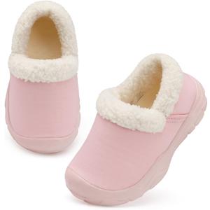 L-RUN Toddler Slippers Boys Girls Winter Warm Shoes Soft-Soled Plush-Lined Slip-on Kids Winter Footwear Wide House Shoes (Pink)