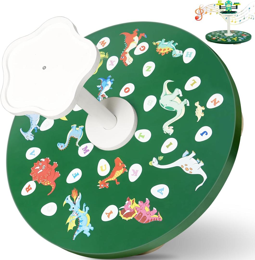 Wooden Spinner Seat - 360° Sit and Spin Toy, Toddler Toy Age 2-5 with Music Sit Spinner Sensory Toy for Toddlers & Kids All Ages, Birthday Gift for Boy Gir