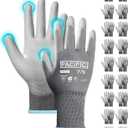 PACIFIC PPE 18 Pairs Work Gloves, PU Coated Seamless Knit Gloves, Touchscreen Safety Gloves with Grip, Ideal for General Duty Work, Men and Women, Grey, Small (Small(Fits like XS))