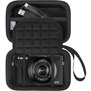 Lacdo Camera Case for Canon PowerShot G7 X Mark III/PowerShot G7 X Mark II 4K Vlogging Camera, Point and Shoot Vlogging Camera Bag Carrying Case, Mesh Pocket fits USB Cable, Batteries, Black+Black