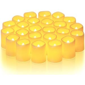 Homemory 24Pack Flickering Flameless Votive Candles,200+Hour Electric Fake Candles,Battery Operated LED Tealight for Wedding,Outdoor,Table,Halloween,Christmas Decor(Warm White,Battery Included)