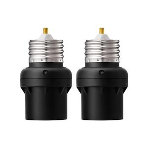 DEWENWILS Light Sensor Socket, Dusk to Dawn Light Socket Adapter, 360 Sensor Rotation, E26/E27 Light Bulb Sockets for Porch Light, Wall Light, Compatible with LED/INC/CFL/Halogen Bulbs, 2 Pack (Black)