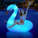 Inflatable Swan Pool Floats with Colorful Lights, FlyfreeU Solar LED Color Changing Swan Swim Float Rings, 42 Inch Large Pool Beach Floaties Lake Beach Floaty Summer Pool Raft Lounge for Adults
