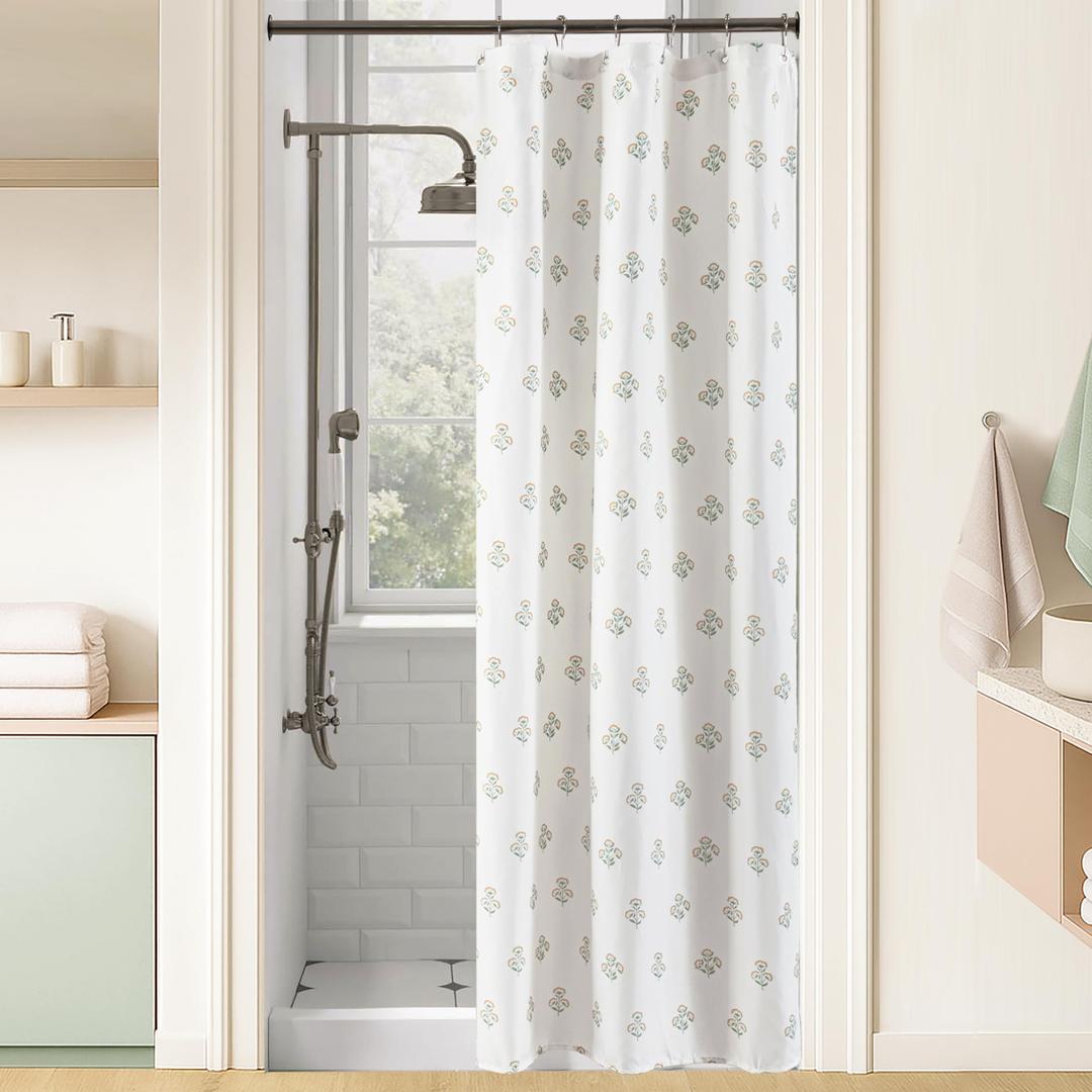 Lino Rosa Stall Small Shower Curtain 36x72 for RV,Boho Orange Floral Waterproof Fabric Half Size Narrow Shower Curtains for Dorm Camper