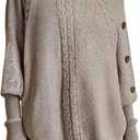 MakeMeChic Women's Poncho Sweater Asymmetrical Turtleneck Knit Pullover Sweater Button Oversized Long Sleeve Poncho (XX-Large, Khaki)