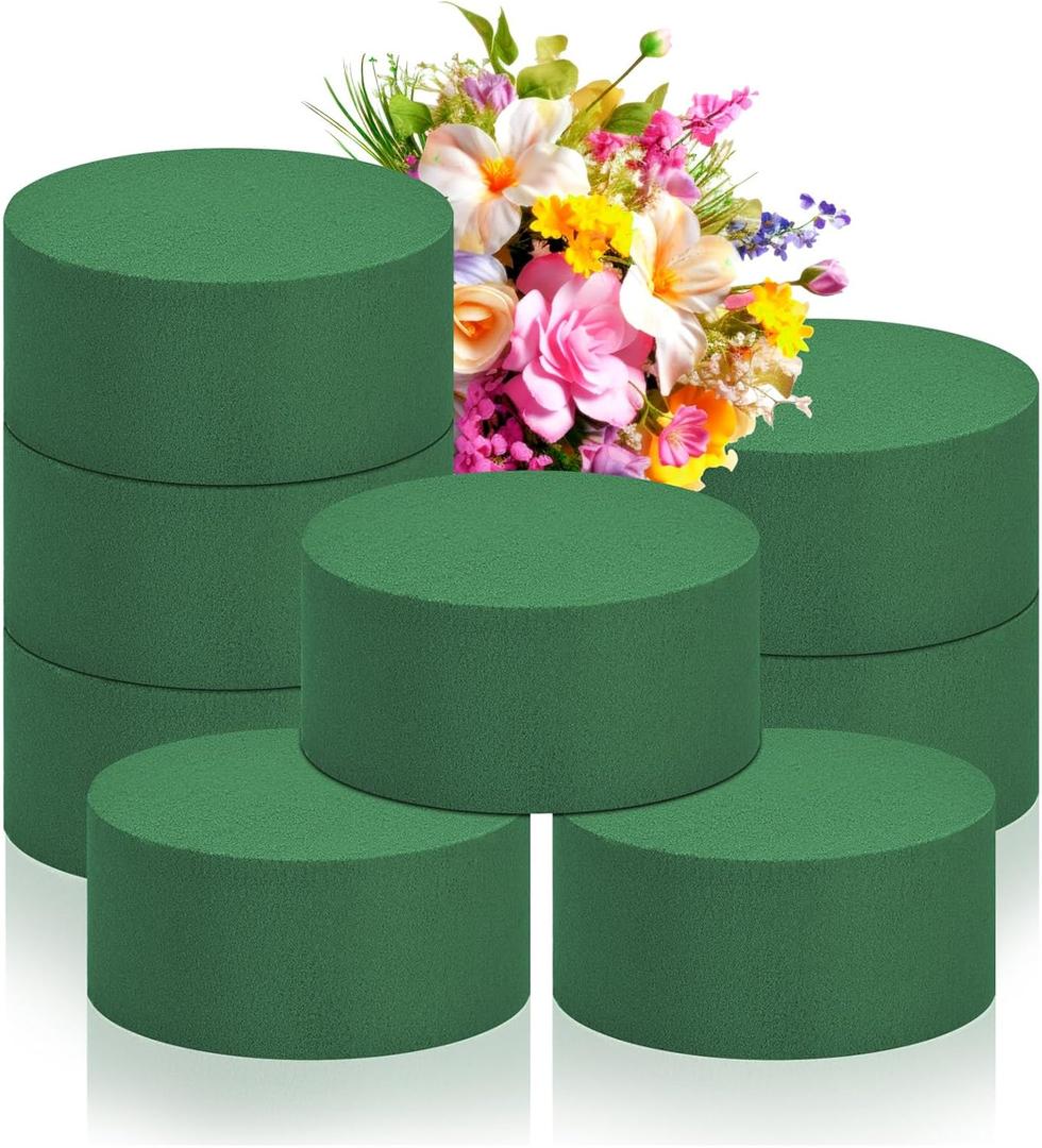 12Pcs 3.8" Round Floral Foam Blocks, Green Wet Dry Flower Foam for Fresh and Artificial Flowers, Wedding, DIY Craft, Party Decoration, Flower Arrangements (3.8" X 1.5")