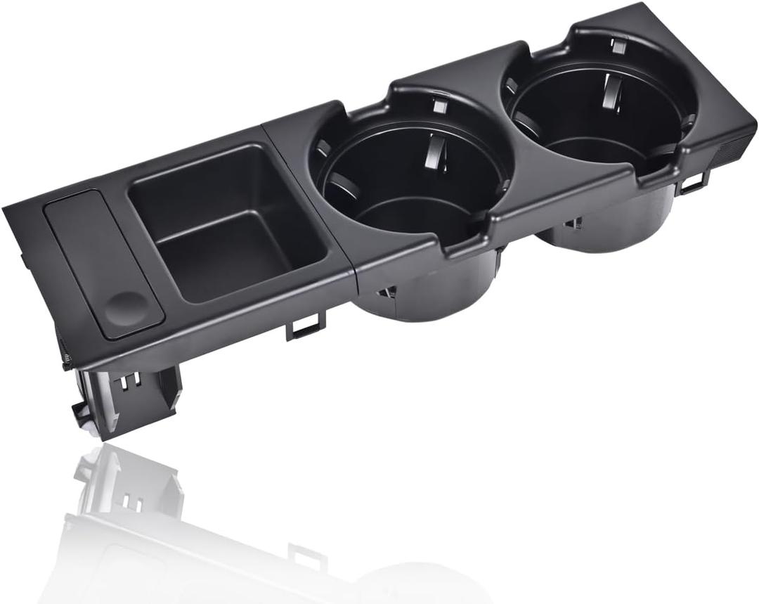 Front Center Console Cup Holder with Coin Holder fit for 1998-2006 BMW E46 3 Series 318i 320i 323i 325i 328i 330i Replacement OE# 51168217953 51169415183 51169415186 (Black Plastic)