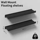 Floating Shelves for Wall, Wall Mounted Shelves with Lip for Storage, Metal Display Shelves for Home Decor, Kitchen/Living Room/Bedroom/Bathroom Shelf, Black 20 inch 2 Pack