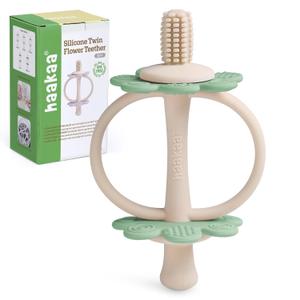 haakaa Silicone Baby Teething Toys,Nipple-Shaped End for Gum Massage,360 Baby Toothbrush Head for Self-Brushing Training,Easy to Grip-Pea Green