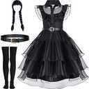 Black Dress Up Costume Set for Girls - Perfect for Birthdays, Halloween, Cosplay, and Parties 2-12 Years (S)