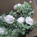 Dolicer 4Pcs 26Ft Artificial Eucalyptus Garlands with Flowers - 8 Roses, Faux Floral Greenery Garlands Fake Flowers Vines for Wedding Table Centerpieces Arch Party Ceremony Backdrop Decor (White)