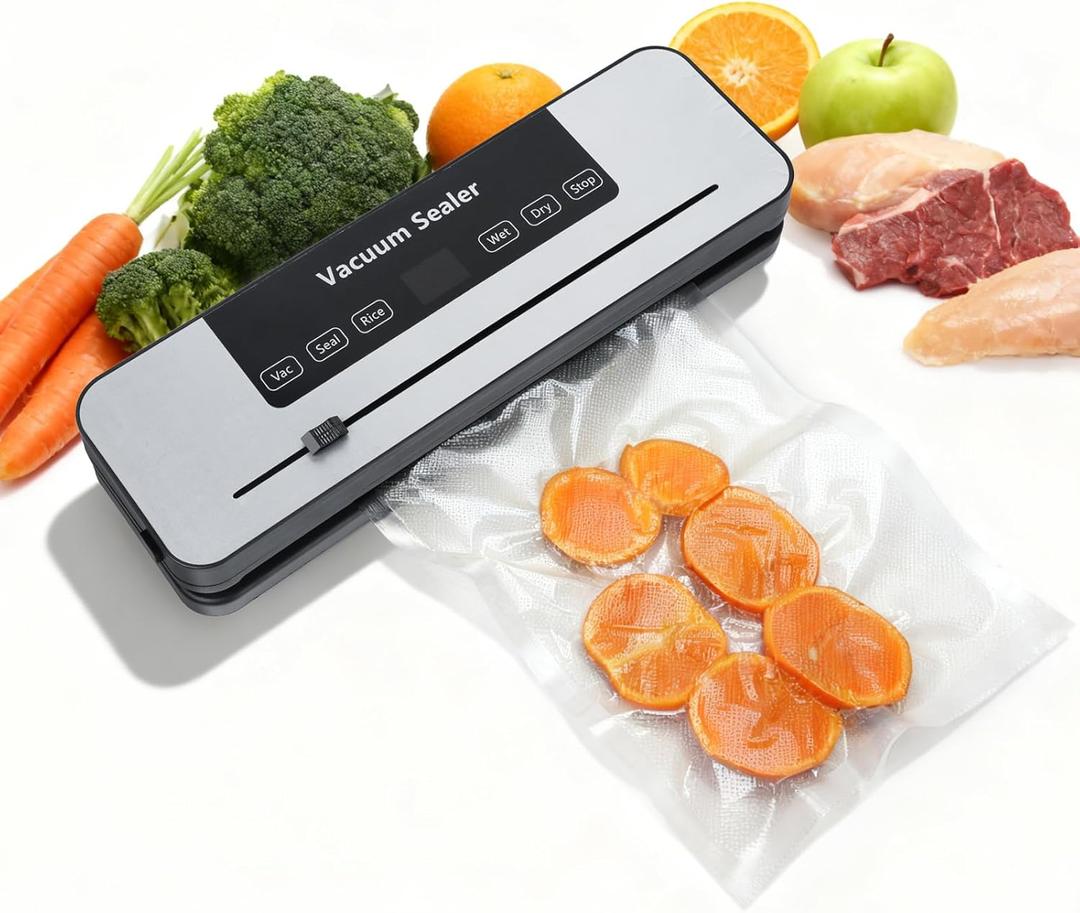 Food Vacuum Sealer Machine,Compact Design, 5-in-1 Food Sealer,10s Dry,Sealing,Double Seal Mode, Built-in Cutter, with 30 Vacuum Bags (Black
