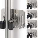 Broom Holder Wall Mount Screw Drilling, Sturdy Heavy Duty Stainless Steel Mop Gripper Rack Perforated, Perfect for Laundry Room Organizer, Fit with Laundry Kitchen Garage Garden Storage System (Silver-Black)