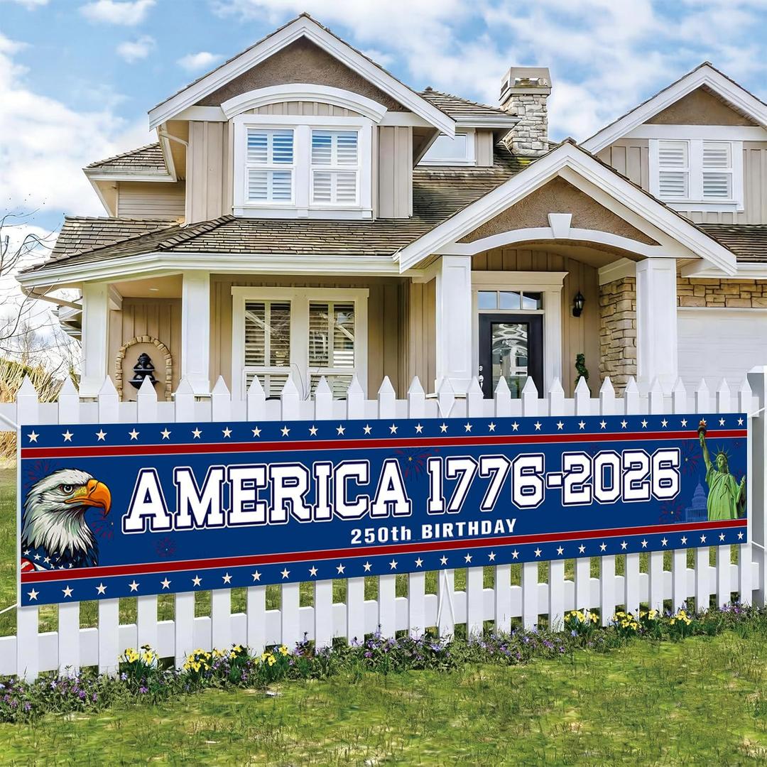 2 x 250 Anniversary USA Banner Flag 4th Of July Decorations 120" X 20" Large 1776-2026 250th Anniversary Banner for Outdoor, Indoor, Yard, Garden, Porch, Lawn