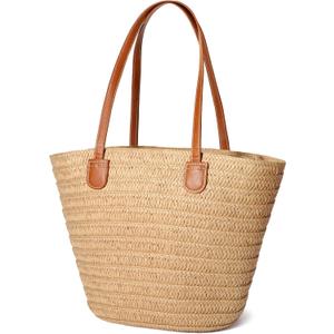 Hommtina Straw Bag Womens Straw Beach Bag Vacation Purse for Summer (Khaki7)