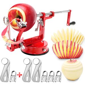 Apple Peeler Corer, Long lasting Chrome Cast Magnesium Alloy Apple Peeler Slicer Corer with Stainless Steel Blades and Powerful Suction Base for Apples and Potatoes(Red)
