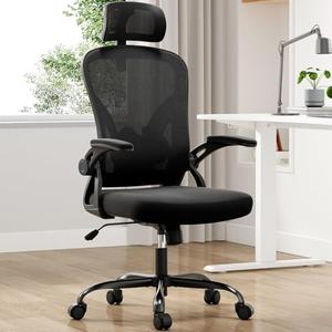 Synoroa Ergonomic Office Chair, Home Office Desk Chair with Headrest, High Back Computer Chair with Armrests and Adjustable Lumbar Support for Home Office Study Room, Black & Dark Black
