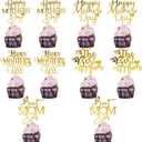 3 x 10 Pack Acrylic Gold Mother's Day Cake Topper,Mother's Day Mom's Birthday Party Dessert Decoration Supplies